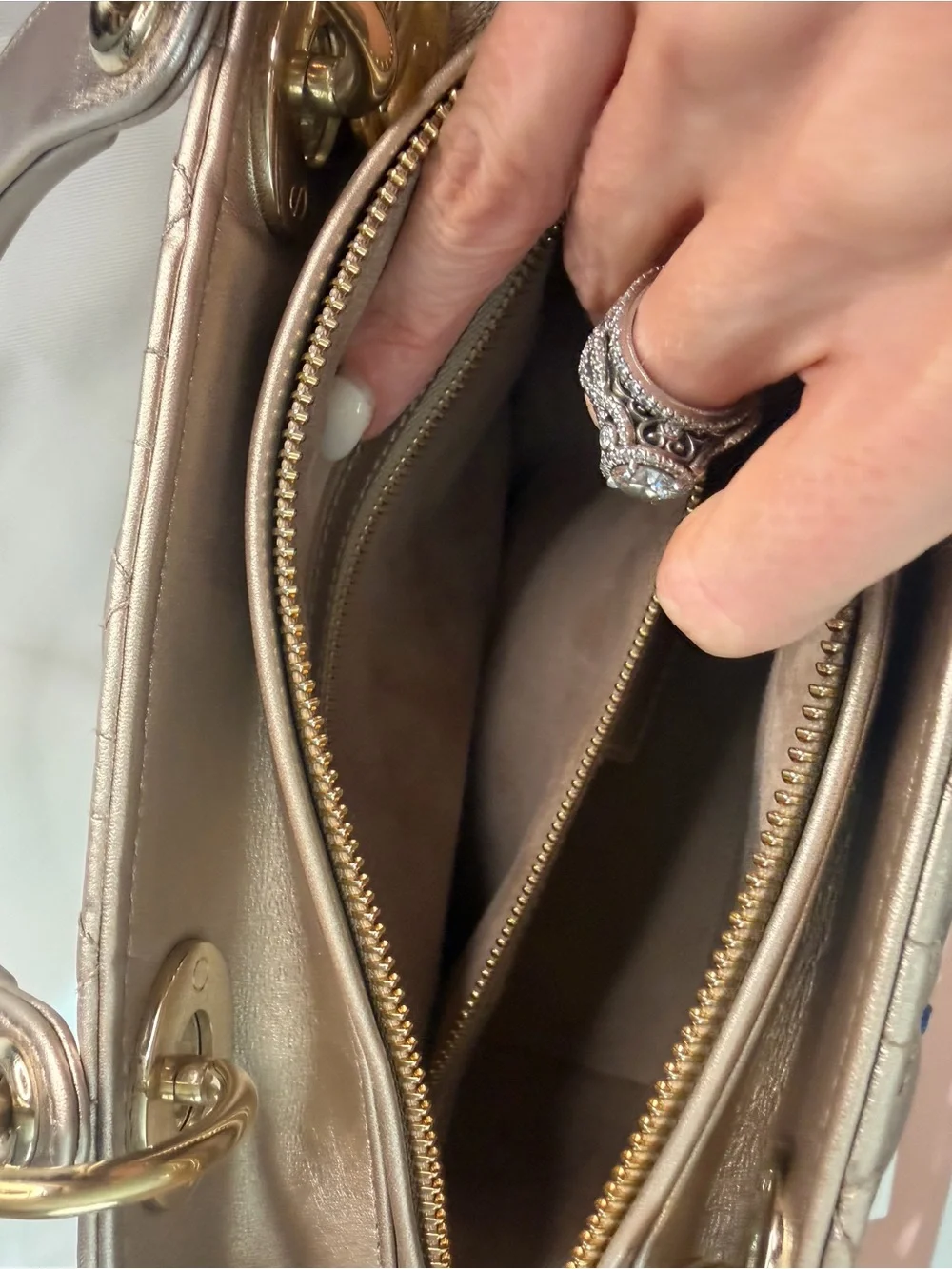 Christian Dior Metallic Lambskin Cannage Medium Lady Dior Bag w/ COA